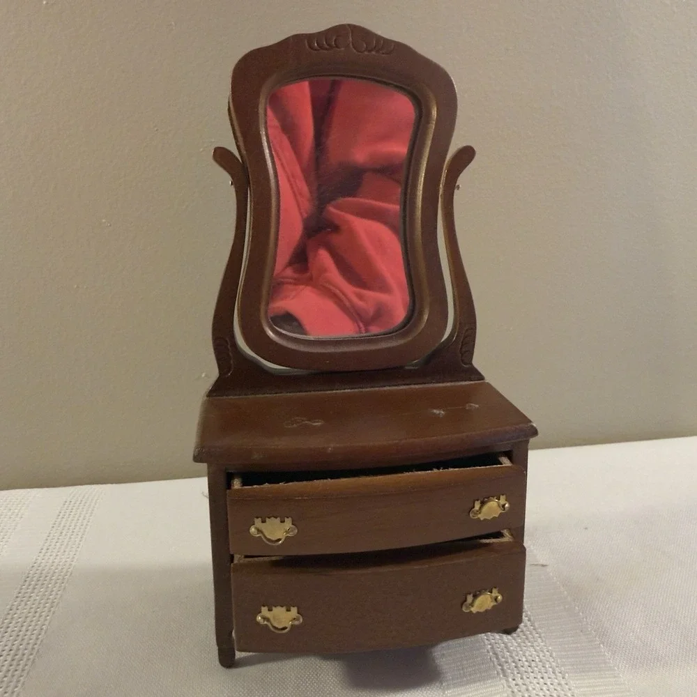 Miniature‎ Wood Dollhouse Dresser Vanity Swivel Mirror & Drawers 1:12 Scale